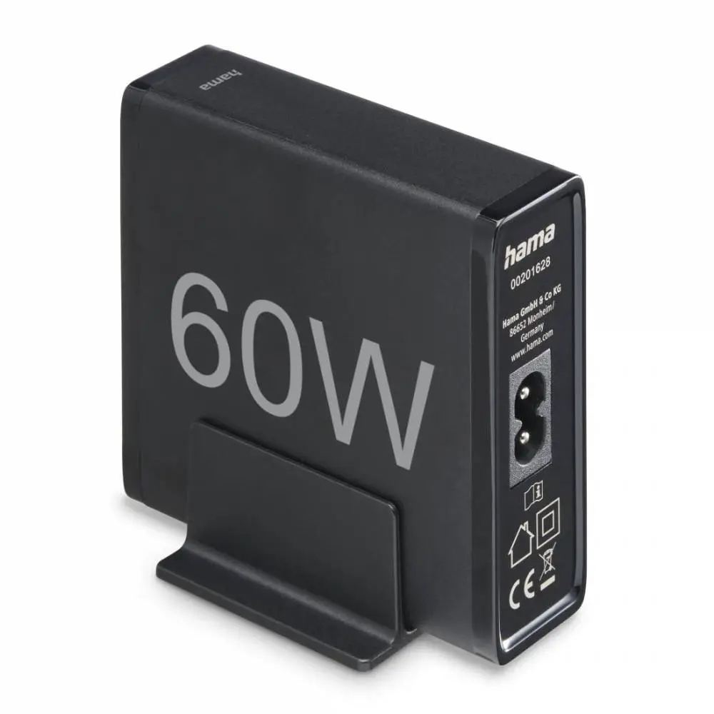 HAMA Зарядна станция 4 порта, 60W, 2 x USB-C, 2 x USB-A, PD, Fast Charge