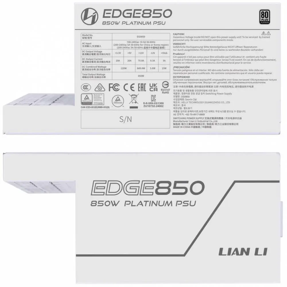 Захранващ блок Lian Li EDGE EG0850 White 850W 80+ Platinum PCIe 5.1, ATX 3.1