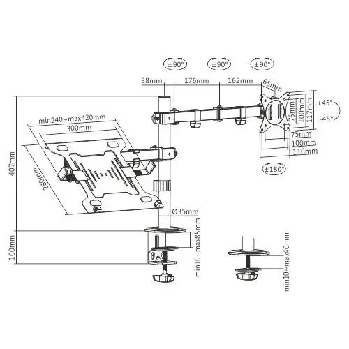 Gembird Стойка за монитор с лаптоп стойка Monitor Mount with Laptop holder - MA-DA-03