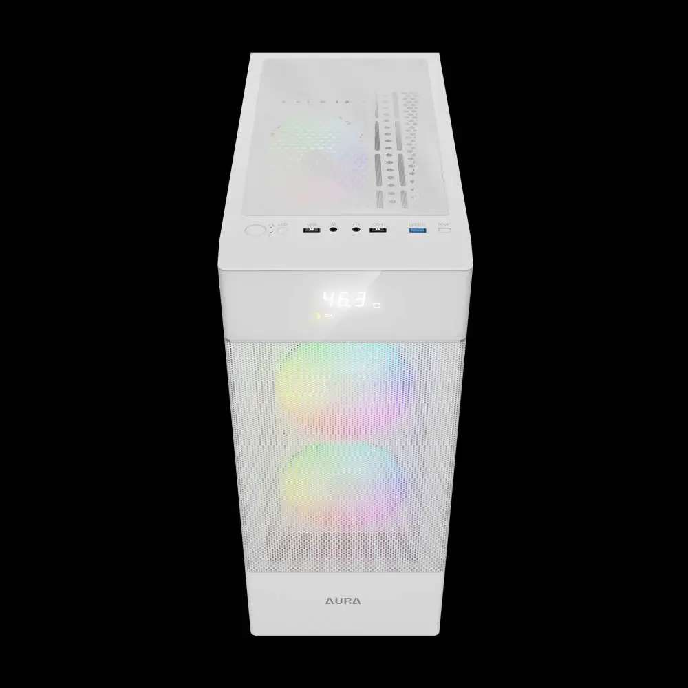 Gamdias кутия Case ATX - AURA GC5 ELITE ARGB WH - Addressable RGB, Mesh, Digital Display