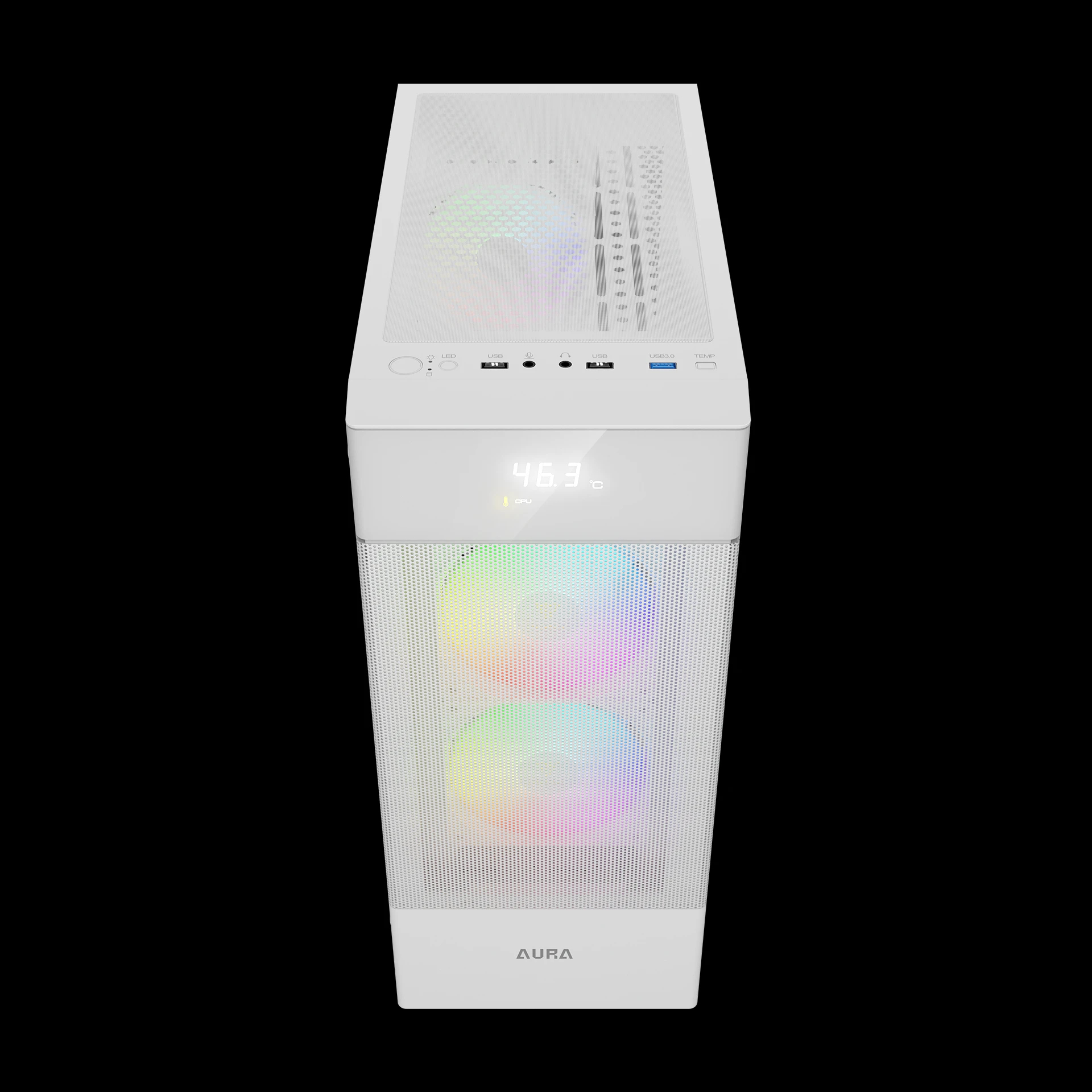 Gamdias кутия Case ATX - AURA GC5 ELITE ARGB WH - Addressable RGB, Mesh, Digital Display
