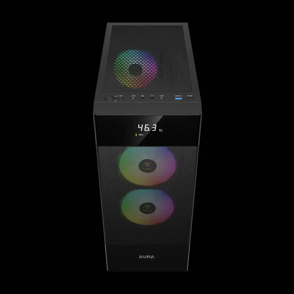 Gamdias кутия Case ATX - AURA GC5 ELITE ARGB BK - Addressable RGB, Mesh, Digital Display