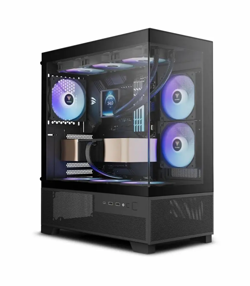 Кутия Gamdias AURA GC12 ARGB BK Case mATX, 6 x 120 mm A-RGB, USB-C, Tempered Glass
