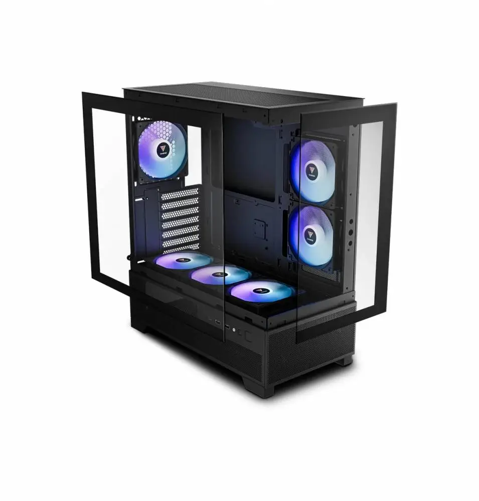 Кутия Gamdias AURA GC12 ARGB BK Case mATX, 6 x 120 mm A-RGB, USB-C, Tempered Glass