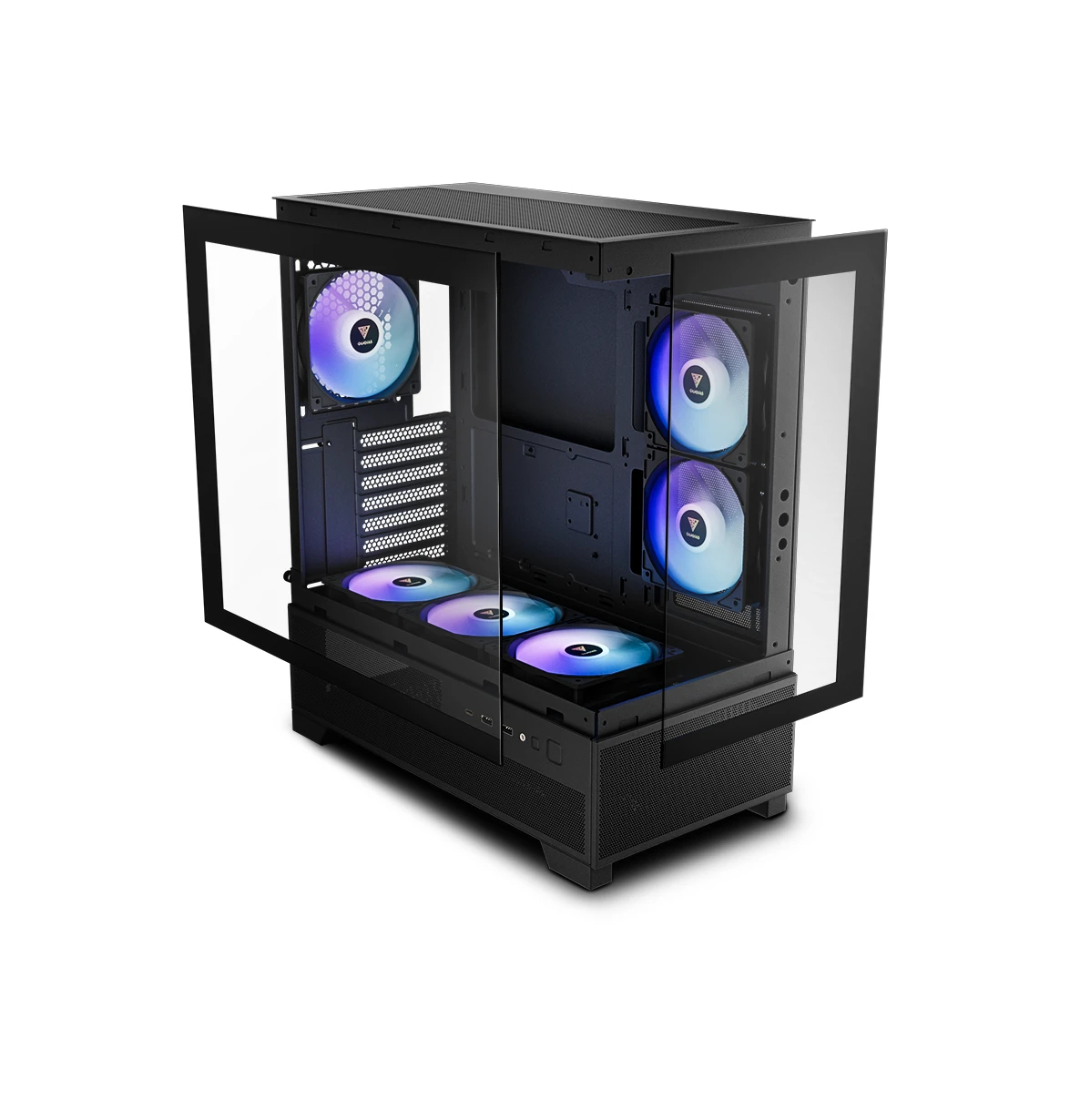 Gamdias AURA GC12 ARGB BK Case mATX, 6 x 120 mm A-RGB, USB-C, Tempered Glass