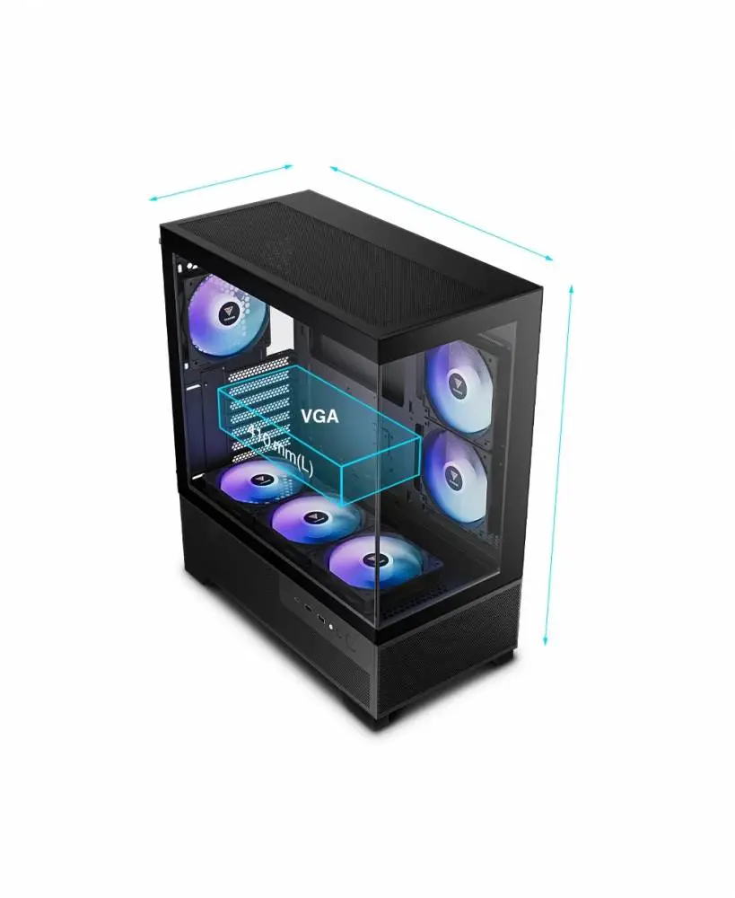 Кутия Gamdias AURA GC12 ARGB BK Case mATX, 6 x 120 mm A-RGB, USB-C, Tempered Glass
