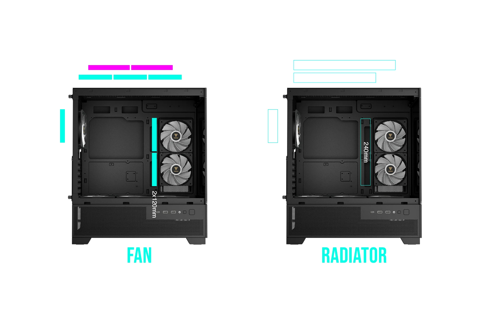 Gamdias AURA GC12 ARGB BK Case mATX, 6 x 120 mm A-RGB, USB-C, Tempered Glass