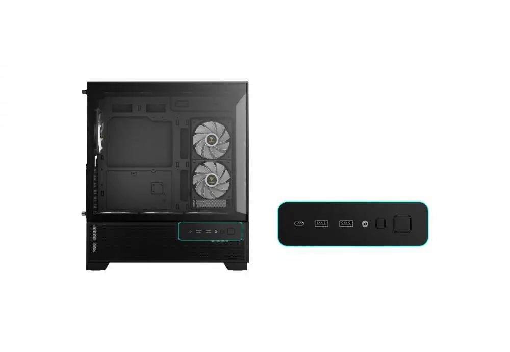 Кутия Gamdias AURA GC12 ARGB BK Case mATX, 6 x 120 mm A-RGB, USB-C, Tempered Glass