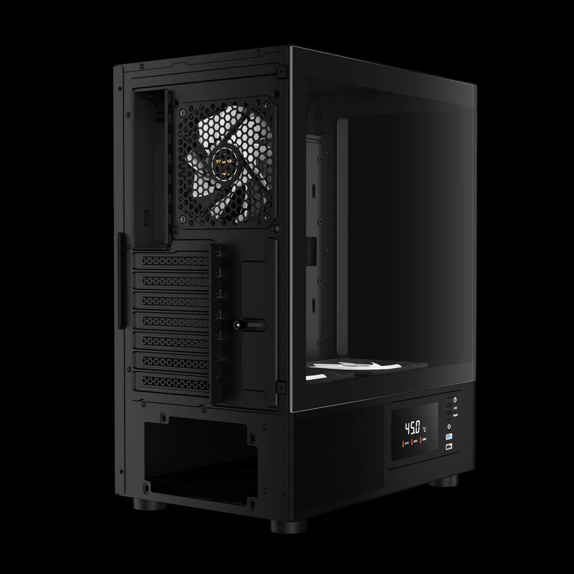 Kутия Gamdias ATLAS E2 Case ATX, 3 x 120 mm A-RGB, Digital Display, Curved Glass