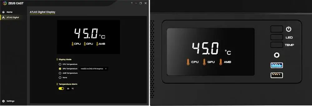 Kутия Gamdias ATLAS E2 Case ATX, 3 x 120 mm A-RGB, Digital Display, Curved Glass
