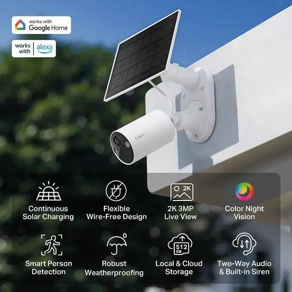 TP LINK C410-kit включва:  IP Camera tapo C410 + tapo A201 соларен панел