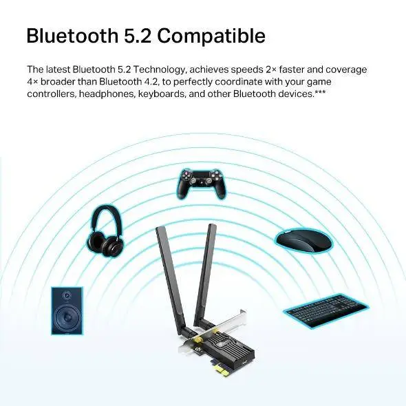 Безжичен адаптер TP-LINK Archer TX20E, PCIe, 1800Mbps, Wireless AX, 2.4GHz /5GHz, BT 5.2, 2x външни антени