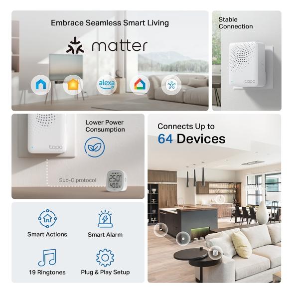 TP LINK hub inteligente con timbre H100, alarma, se coordina con sensores inteligentes Tapo, conecta hasta 64 dispositivos inteligentes, timbre, Wi-Fi
