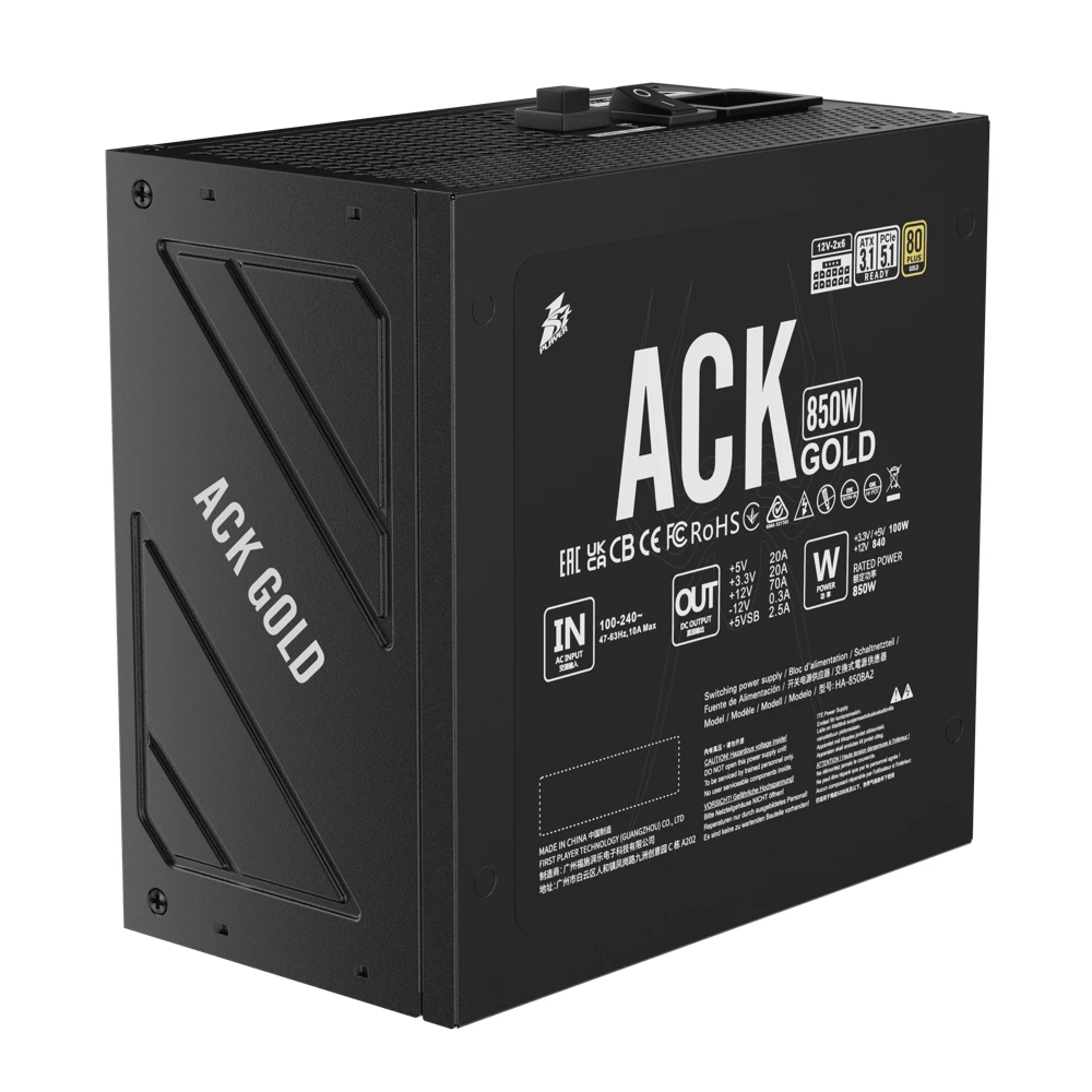 Захранване 1stPlayer ACK HA-850BA2, PSU ATX 3.1, 850W 80 Plus Gold, Full Modular 
