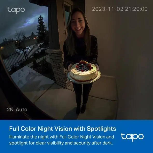 TP LINK нтелигентен видео звънец за врата Tapo D210, 2K QHD (2560×1440),160° зрителен ъгъл, microSD до 512 GB, 2.4Ghz, AI-разпознаване