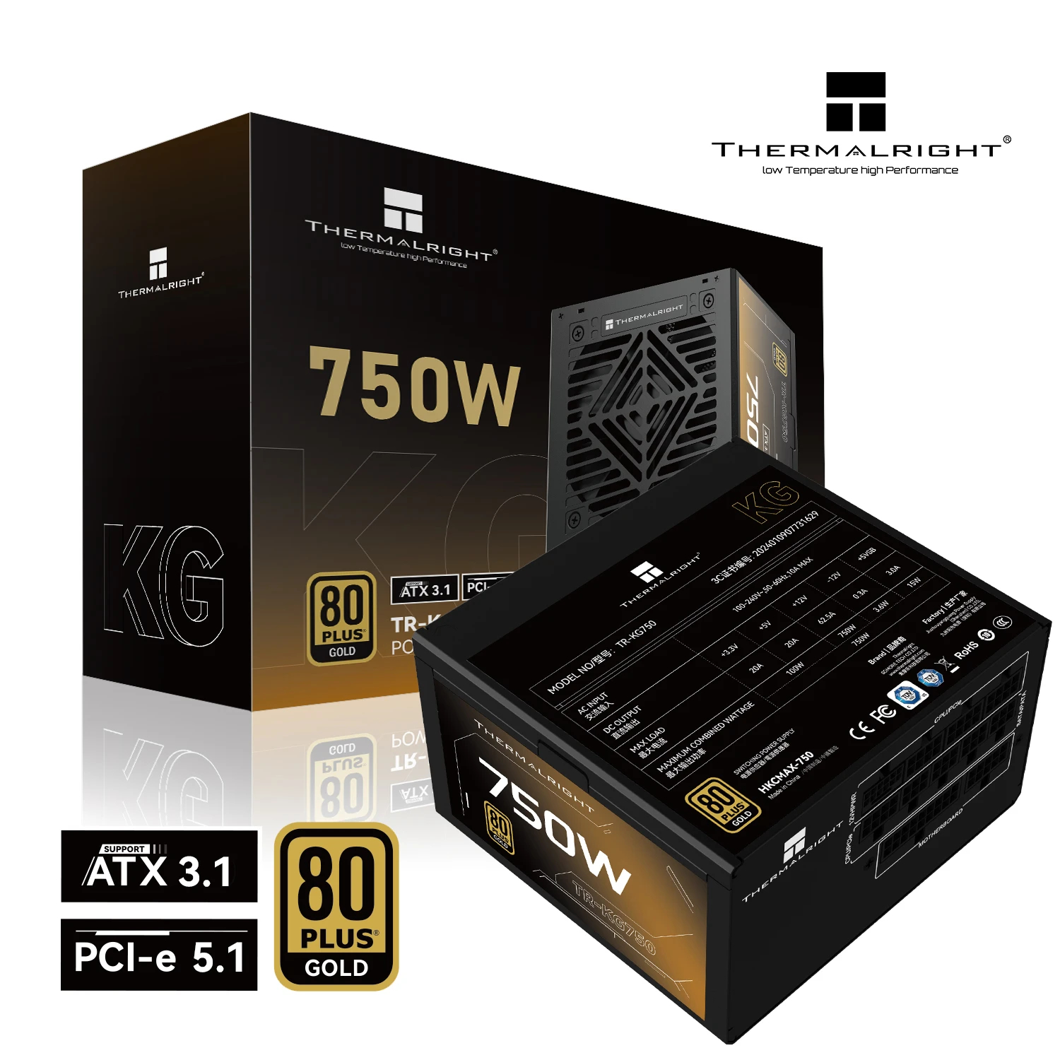 Захранване Thermalright  TR-KG750 PSU ATX 3.1 750W Gold, Full Modular