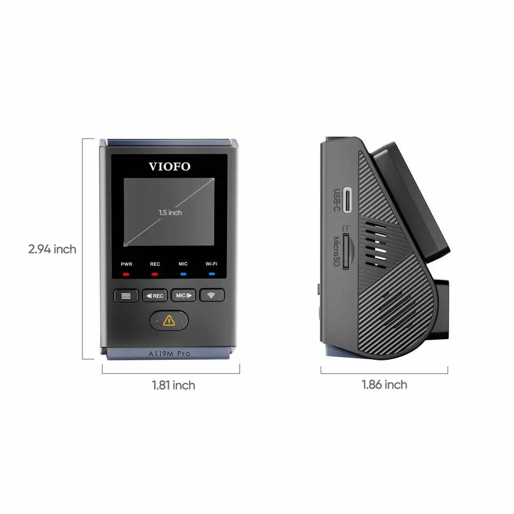 VIOFO Видеорегистратор Dash Cam A119 M Pro 4K - 30fps, Sony STARVIS 2, WiFi 6, GPS