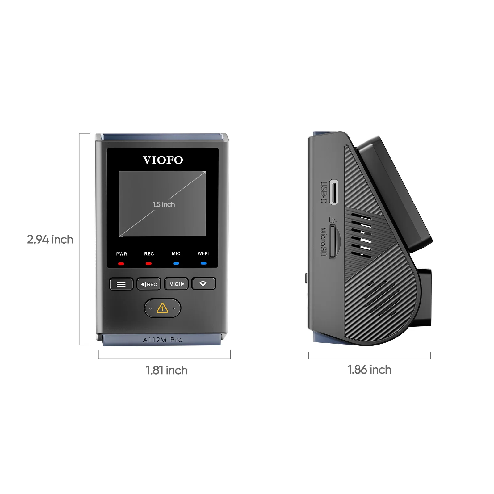 VIOFO Видеорегистратор Dash Cam A119 M Pro 4K - 30fps, Sony STARVIS 2, WiFi 6, GPS