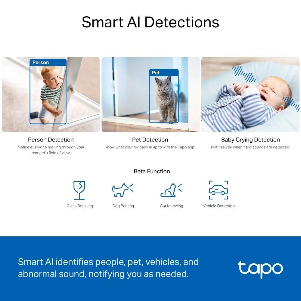 TP LINK Домашна охранителна камера с AI, 3K 5MP (2880&times;1620 px), H.264, microSD, 2.4 GHz Wi-Fi