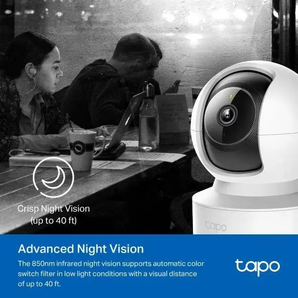IP камера куполна TP-Link Tapo C222, 2560x1440@30fps, Pan/Tilt, H.264, microSD, Wi-Fi, аудио, RJ-45