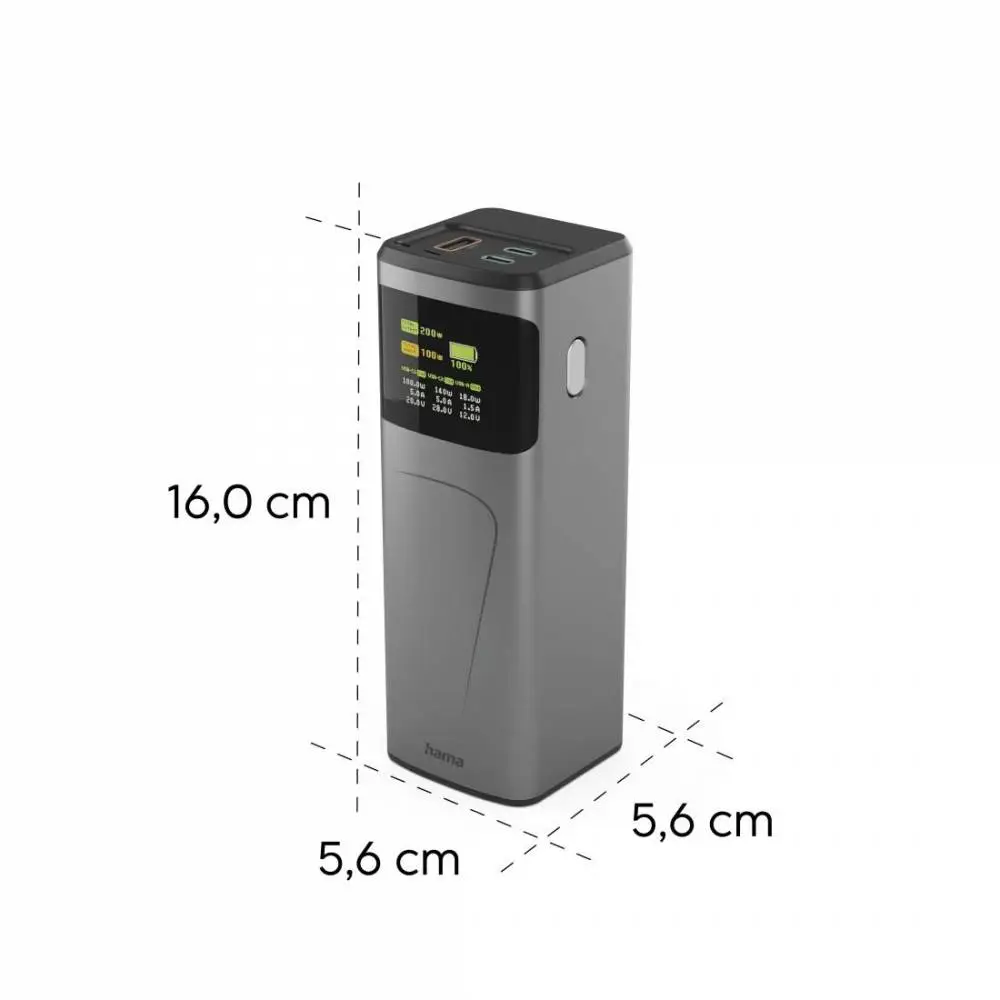 HAMA Външна батерия „High Power“, 200 W, 24000 mAh, 2x USB-C, USB-A, бързо зареждане