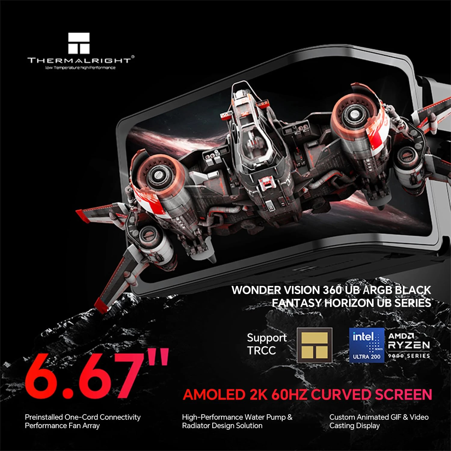 Водно охлаждане Thermalright WONDER VISION 360 UB ARGB Black Water Cooling - 6.67 inch Curve OLED Display