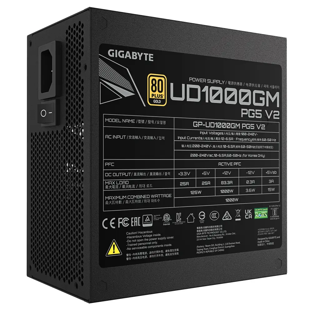 Захранващ блок Gigabyte UD1000GM PG5 V2 - 1000W 80+ Gold PCIe 5.1 Ready