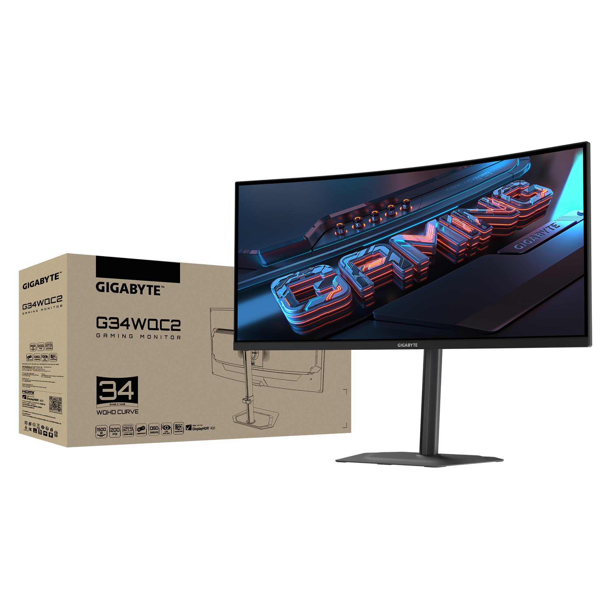Монитор Gigabyte G34WQC2 - 34" VA 1500R WQHD 3440x1440, 200Hz, 1ms, VESA Display HDR400