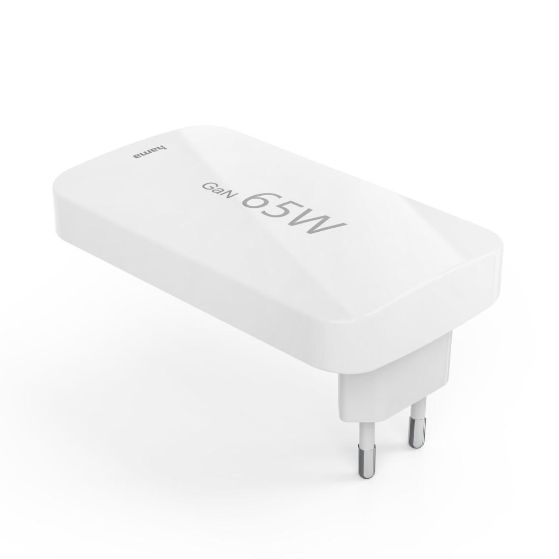 HAMA Быстрое мини зарядное, 65W, 2x USB-C, 1x USB-A, PD, плоское, белое