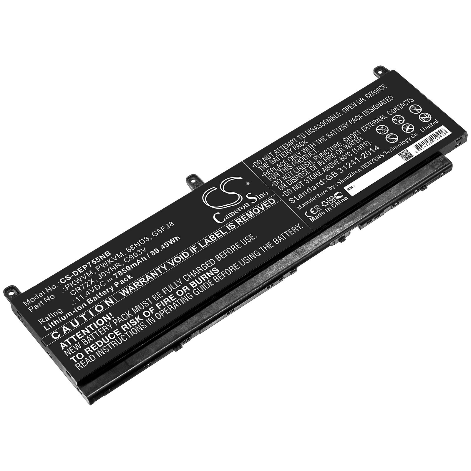 Аккумулятор для ноутбука DELL Precision 7550 68ND3, J0VNR LiIon 11,4V 7850mAh CAMERON SINO