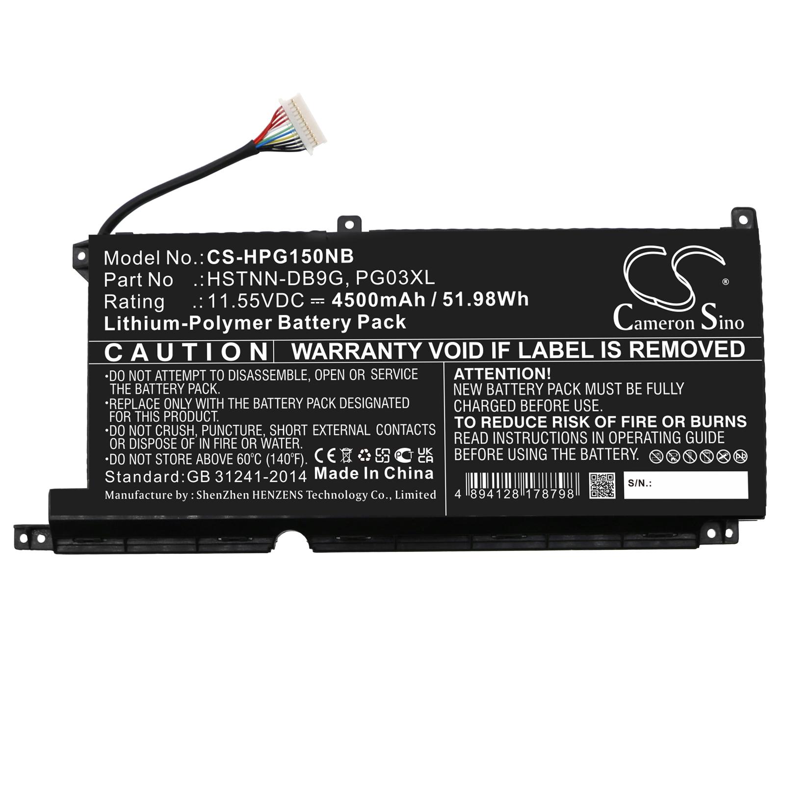 Batterie pour ordinateur portable HP GAMING PAVILION 15-DK0009NG, Pavilion Gaming 16-A0006NM, HSTNN-DB9G PG03XL LipO 11.55V 4500mAh CAMERON SINO