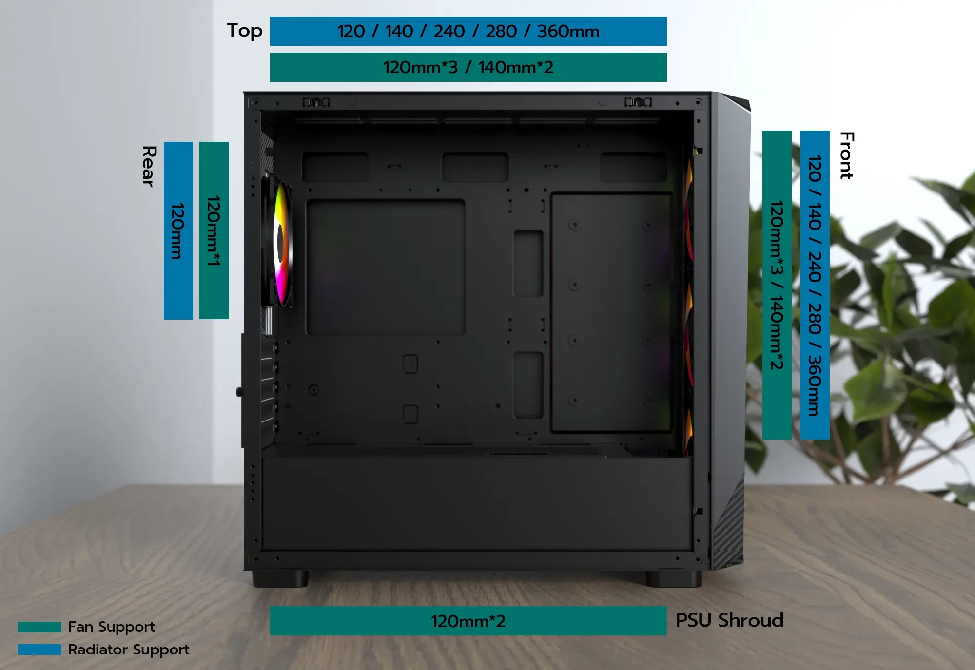 Montech кутия Case mATX - X5M (B) - 4 x 120 mm A-RGB, USB-C