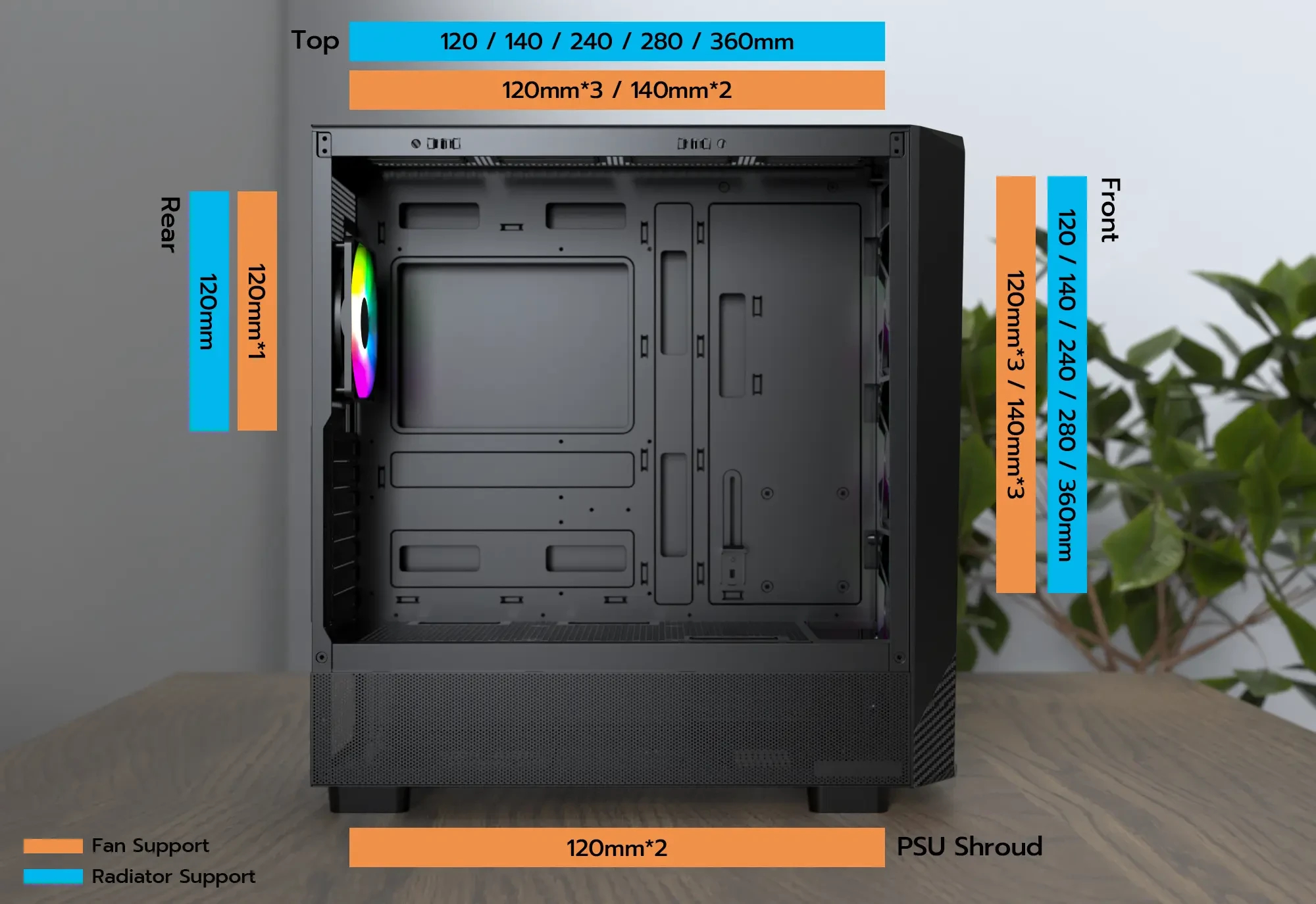 Montech кутия Case ATX - X5 (W) - 4 A-RGB fans, USB-C