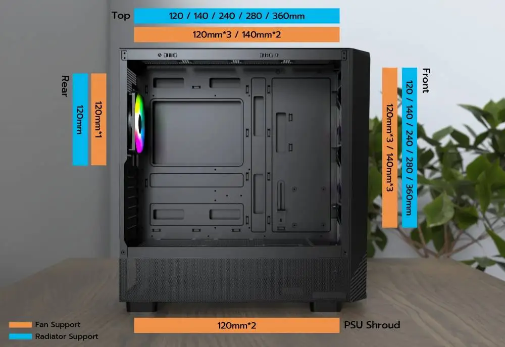 Montech кутия Case ATX - X5 (B) - 4 A-RGB fans, USB-C