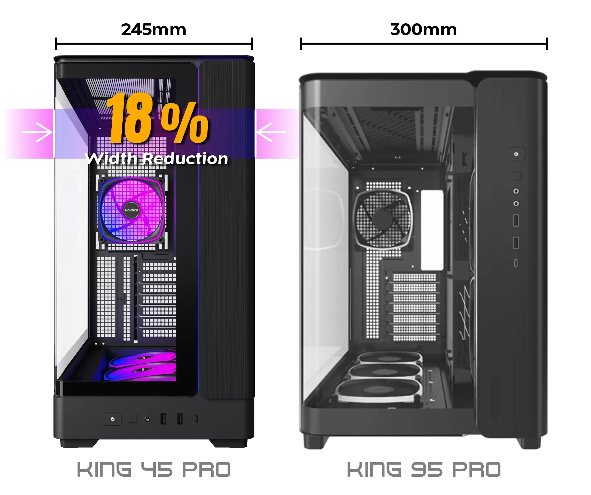 Montech кутия Case ATX - KING 45 PRO (B) - 4 x 120 mm A-RGB, USB-C