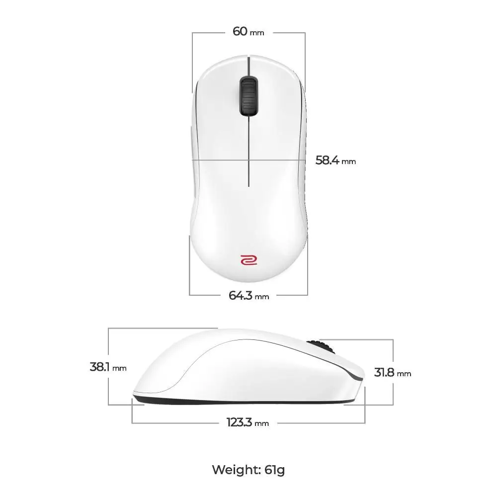 Геймърска безжична мишка ZOWIE U2-DW 4K, 2.4G, бяла