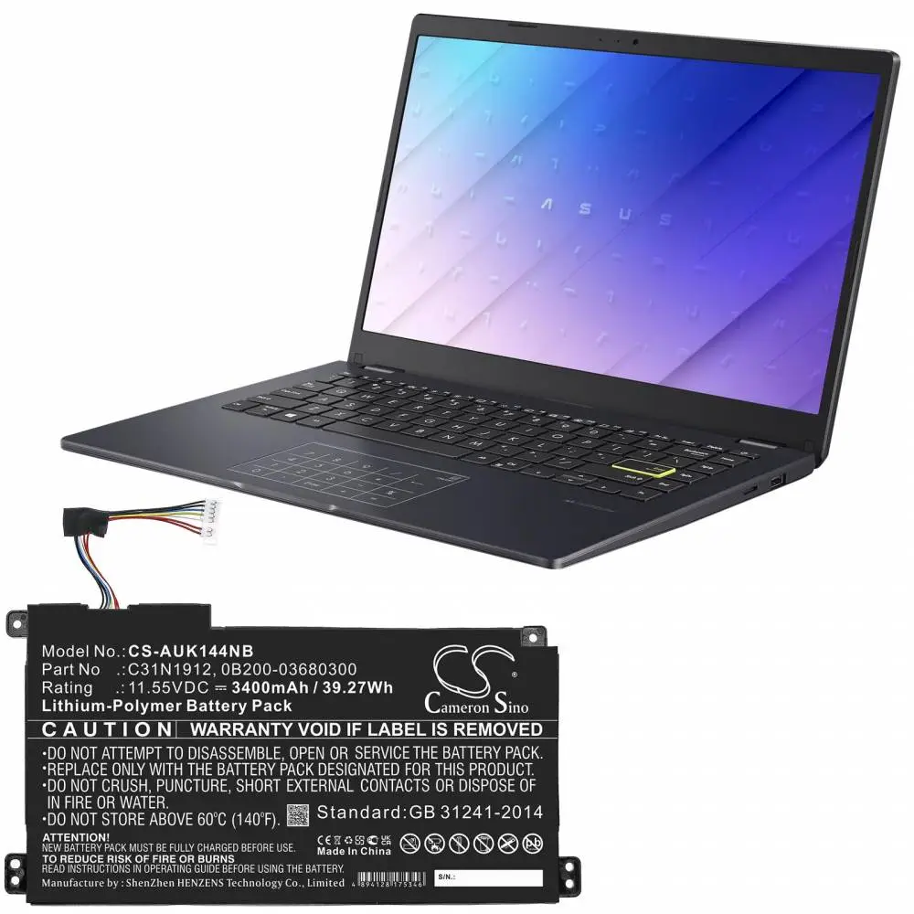 Батерия за лаптоп ASUS VivoBook 14 E410MA-EK007TS, E510MA-BR058T, C31N1912 LiPo 11.55V 3400 mAh CAMERON SINO