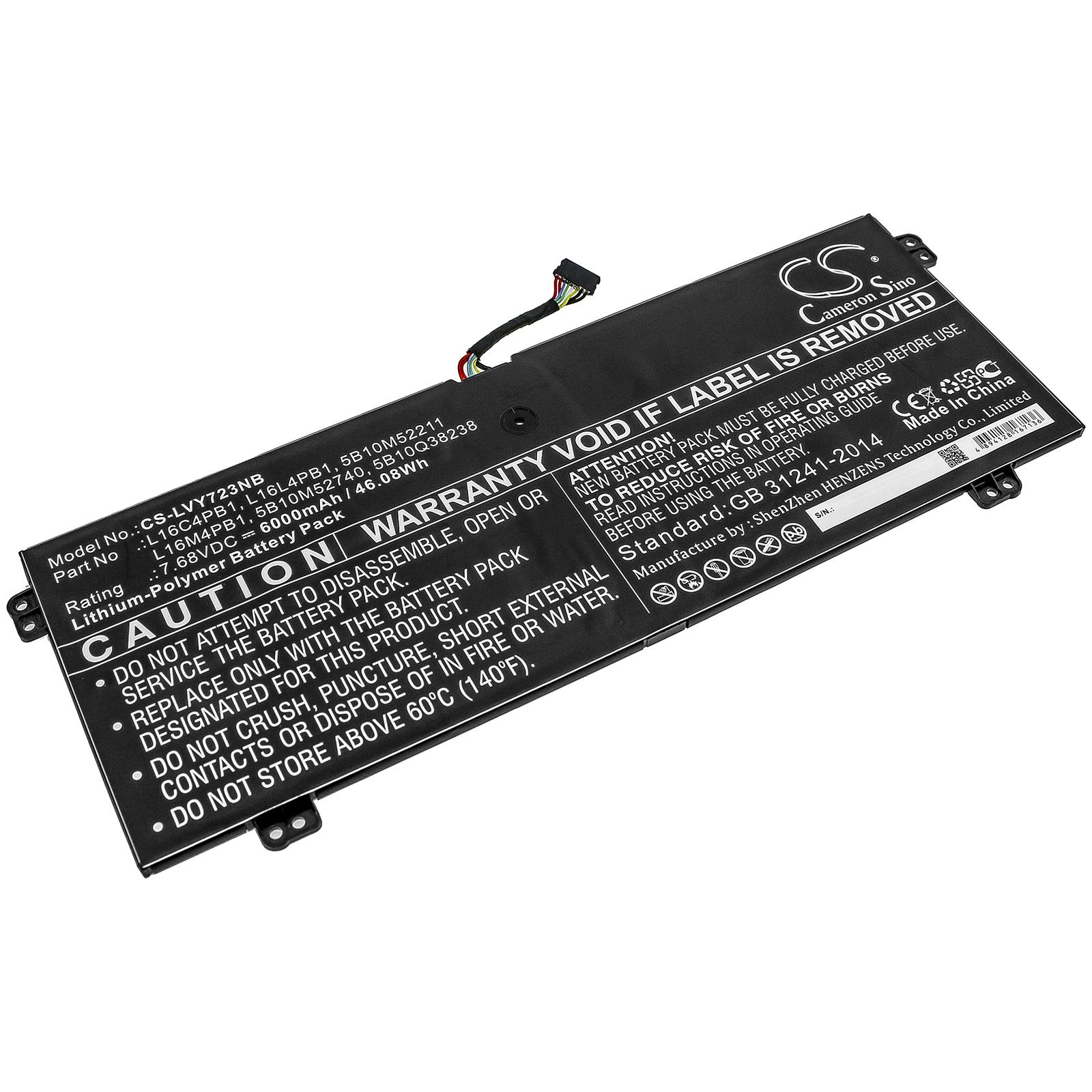 Batterie pour ordinateur portable LENOVO YG 720-13IKB 80X6006PAU, Yoga 720-13IKB 80X6001QGE, Yoga 730-13IKB, L16C4PB1 LiPo 7.68V 6000mAh CAMERON SINO