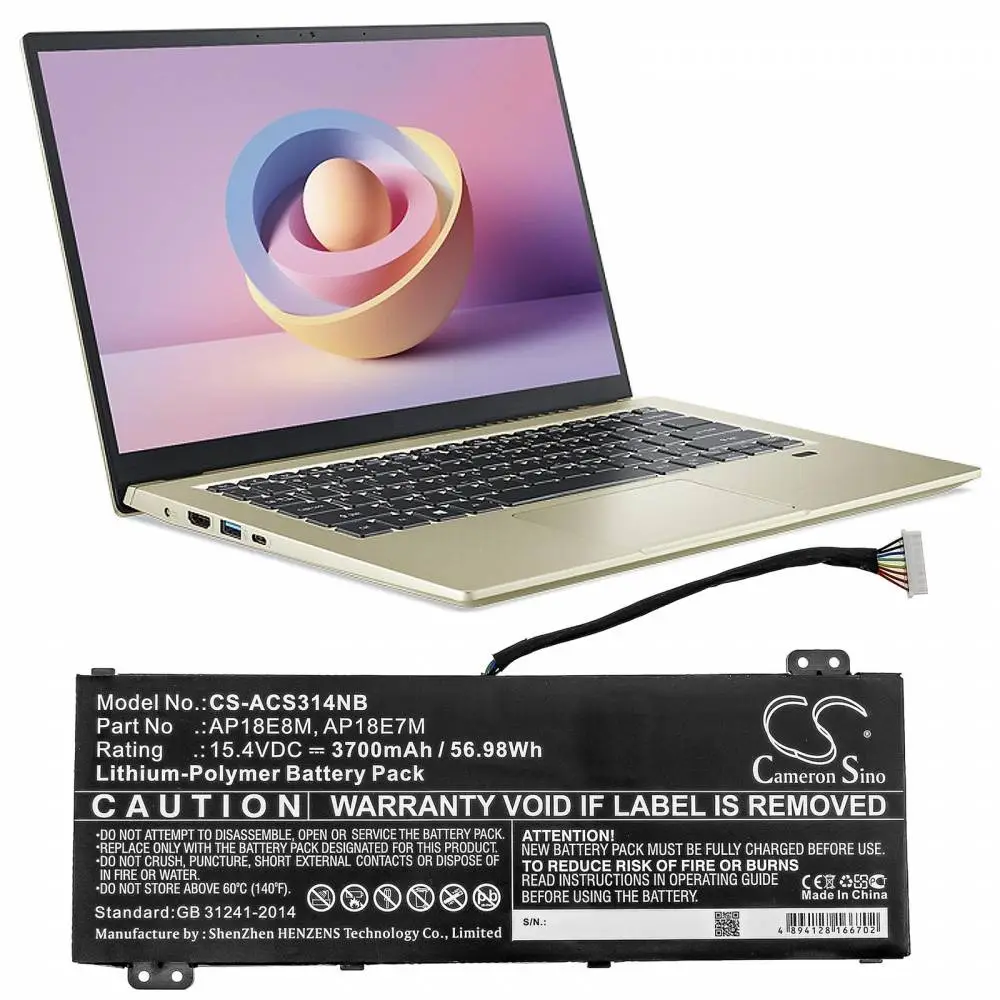 Μπαταρία για φορητό υπολογιστή ACER ASPIRE NITRO 5 AN517-51-57NL, Nitro 7 AN715-51-58X1, Predator Helios 300 AP18E7M LiPo 15,4V 3700mAh CAMERON SINO