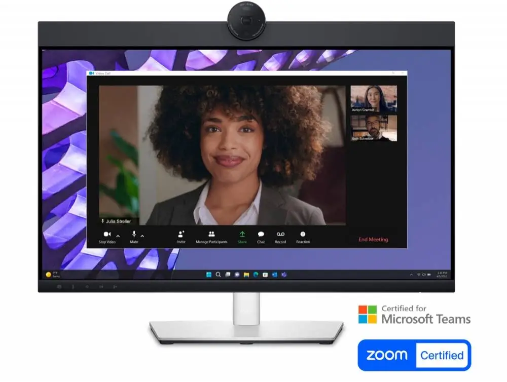 Монитор Dell P2424HEB, 23.8" Video Conferencing, IPS, FHD (1920x1080), 60Hz, 5ms, 99% sRGB, HDMI, DP, USB-C, USB 3.2 hub, RJ45, 1x 4MP RGB + IR 2K camera, 2x digital mic, 2x 5W speaker, Black