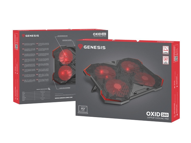 Genesis Laptop Cooling Pad Oxid 260 15.6-17.3 4 Lüfter, Led Licht, 2 Usb