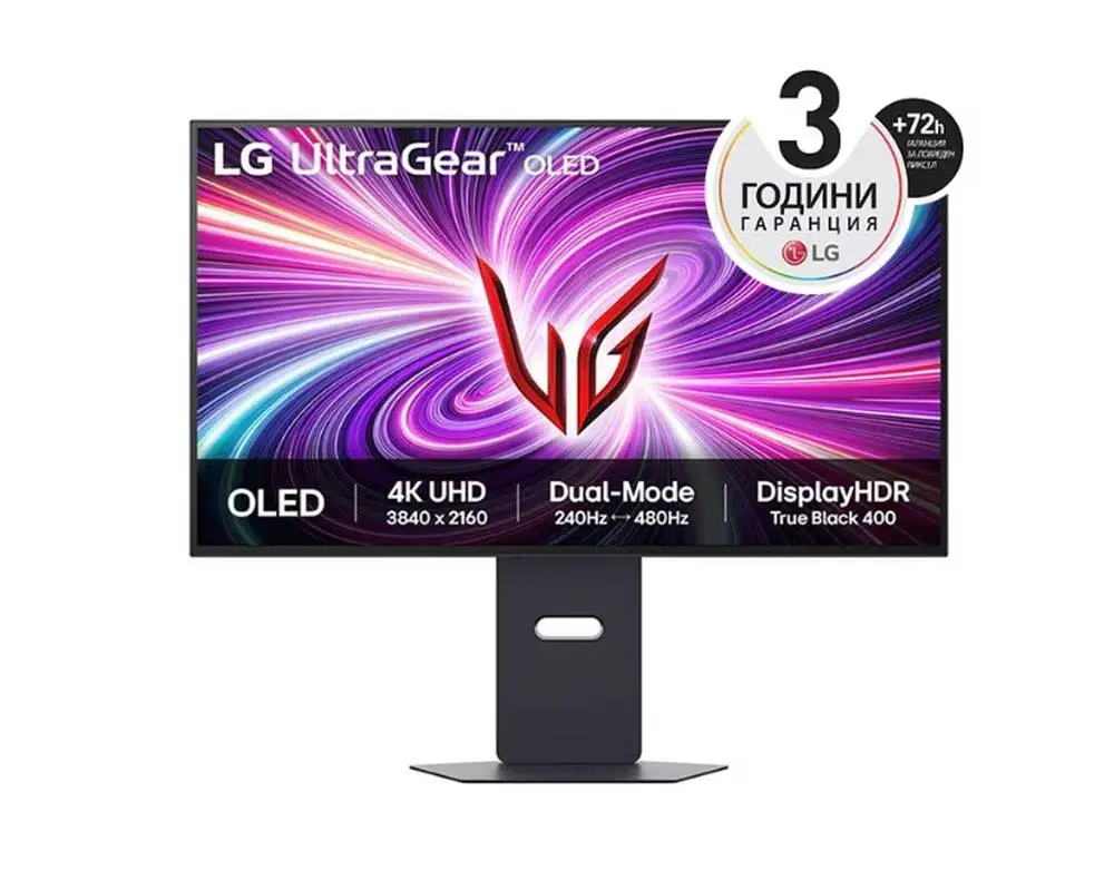 Монитор LG 32GS95UV-B, 31.5" 4K UHD OLED Dual-Mode, 4K UHD (3840x 2160), 4K 240Hz, FHD 480Hz, 0.03ms (GtG), AMD FreeSync, NVIDIA G-Sync, DTS, Speacer 7Wx2, VRR, HDR 400, USB Down/Up-stream, HDMI, DisplayPort