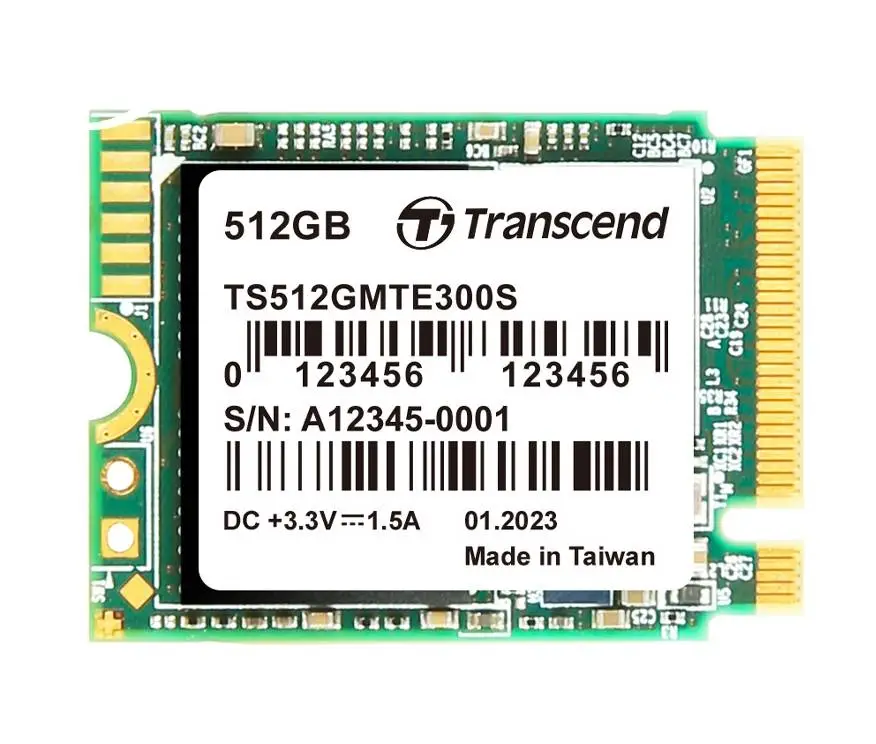 Диск SSD Transcend 512GB, M.2 2230, PCIe Gen3x4, NVMe, 3D TLC, DRAM-less - TS512GMTE300S