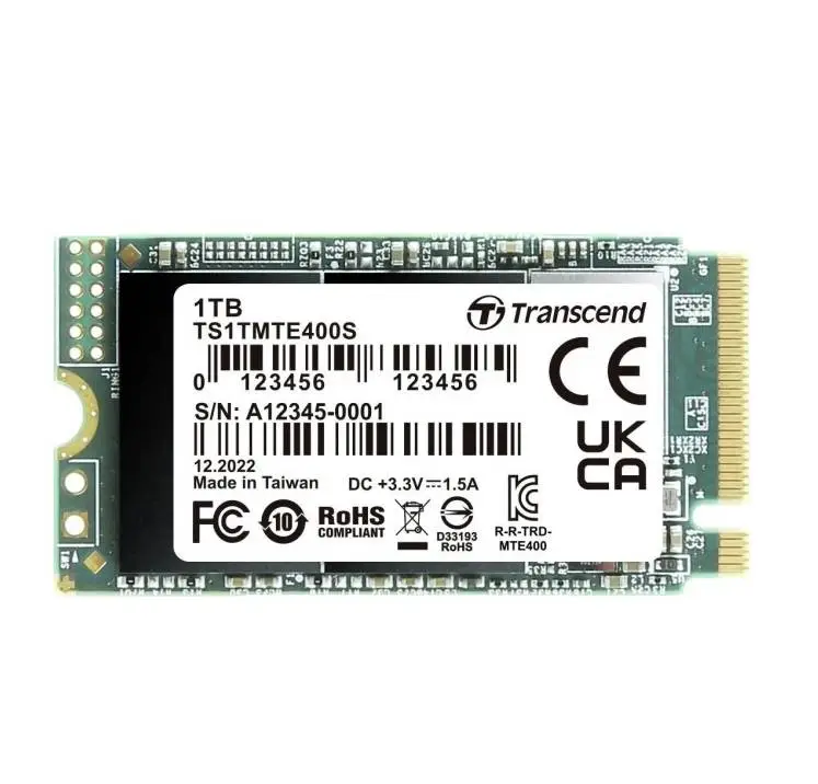 Диск SSD Transcend 1TB, M.2 2242, PCIe Gen3x4, NVMe, 3D TLC, DRAM-less - TS1TMTE400S