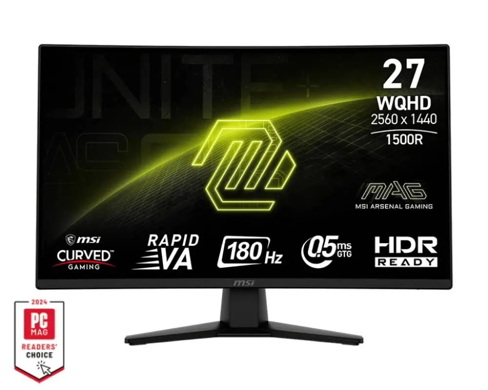 Монитор MSI MAG 274CQF, 27", Rapid VA, 2560x1440 (WQHD), 0.5ms, 180Hz, CURVE 1500R, Adaptive-Sync, DP(1.4), 2xHDMI 2.0b, Tilt, VESA, Black