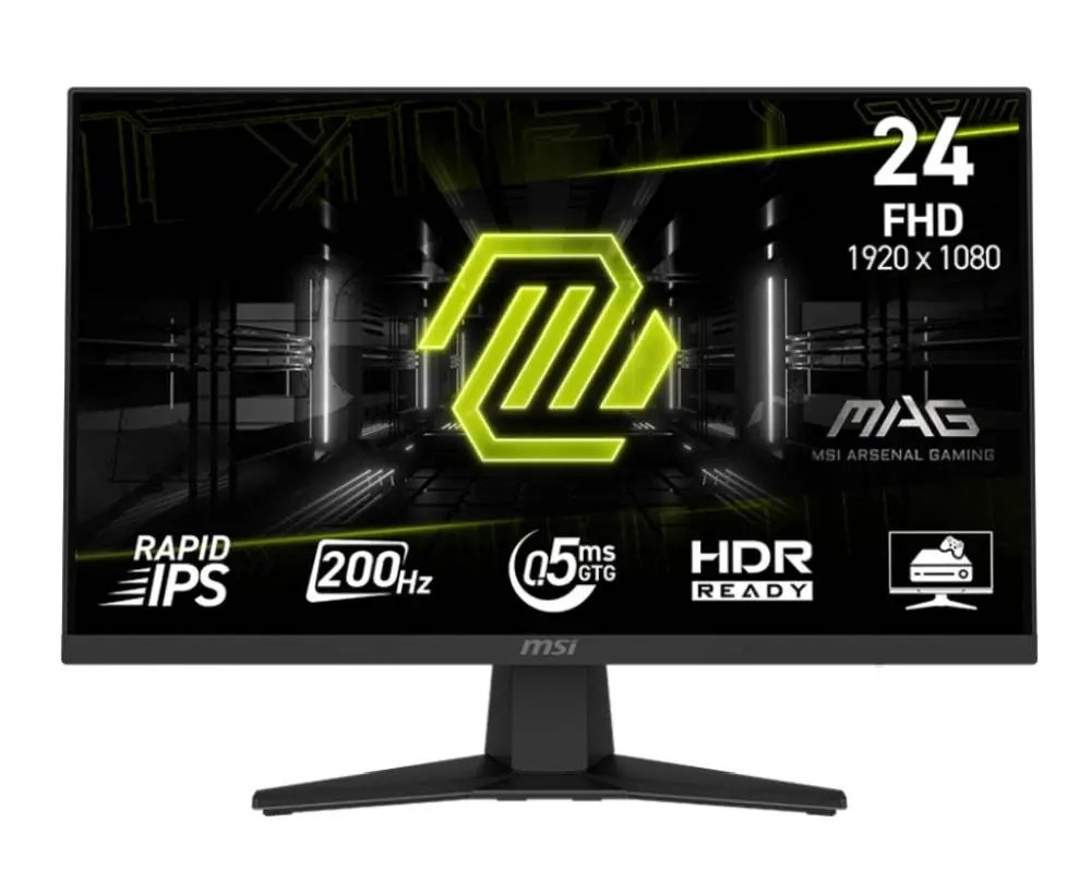 Οθόνη MSI MAG 244F, 23.8", Rapid IPS, 1920x1080 (FHD), 0.5ms, 200Hz, AMD FreeSync Premium, HDR Ready, DP(1.2a), HDMI 2.0b, Tilt, VESA, Μαύρο