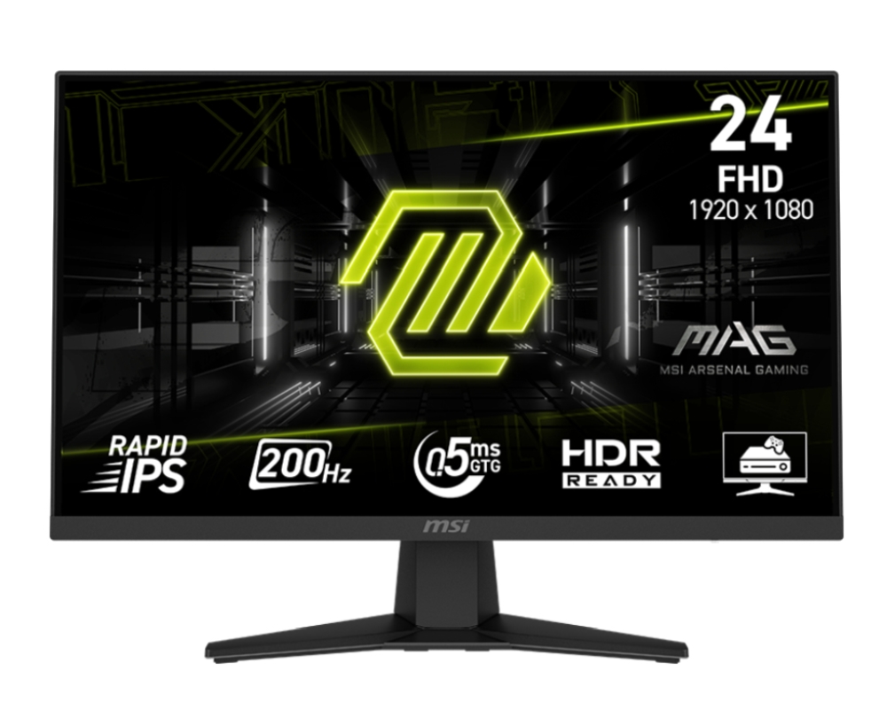 Οθόνη MSI MAG 244F, 23.8", Rapid IPS, 1920x1080 (FHD), 0.5ms, 200Hz, AMD FreeSync Premium, HDR Ready, DP(1.2a), HDMI 2.0b, Tilt, VESA, Μαύρο