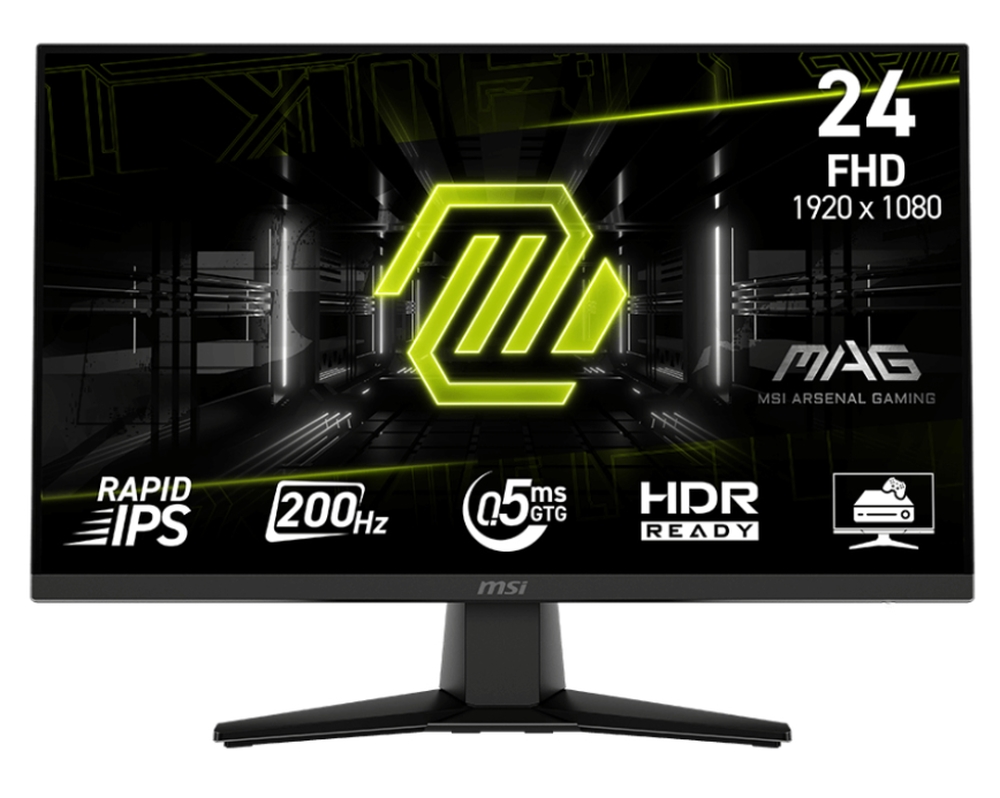 Монитор MSI MAG 242F, 23.8", Rapid IPS, FHD 1920x1080, 0.5ms, 200Hz 16:9, AMD FreeSync Premium, HDR Ready, DP(1.2a), HDMI 2.0b, Black