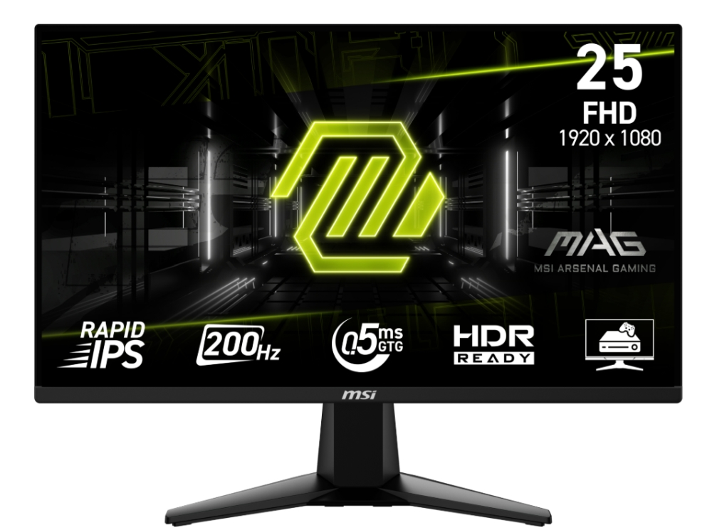 Монитор MSI MAG 255F E20, 24.5", 0.5ms, 200Hz, Rapid IPS, 1920x1080 (FHD), 16:9, AMD FreeSync Premium, HDR Ready DCR 100M:1, DP(1.2a), 2xHDMI 2.0b, Black