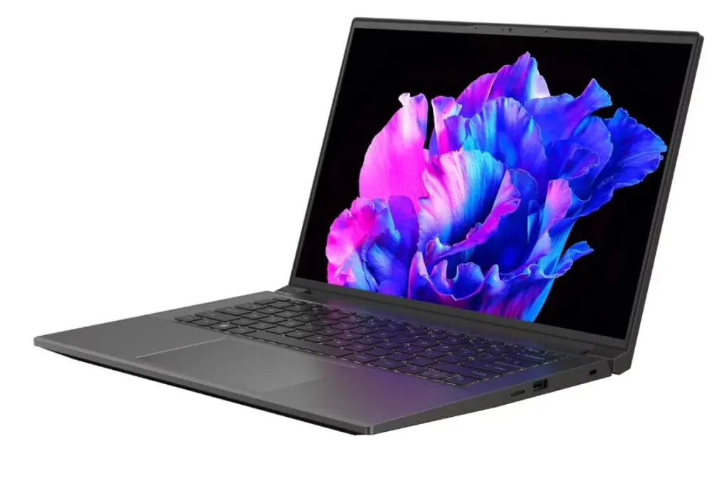 Лаптоп Acer Swift X 14, SFX14-71G-75L8, Intel Core i7-13700H(3.70GHz up to 5.00GHz, 24MB),14.5" 2.8K OLED (2880x1800) 120Hz, 16GB DDR5, 1024 GB NVMe SSD,RTX 4050 6GB GDDR6, FHD Cam,WiFi 6E, BT 5.1, Micro SD card,Backlit Kbd, Win 11 Home , Steel Gray